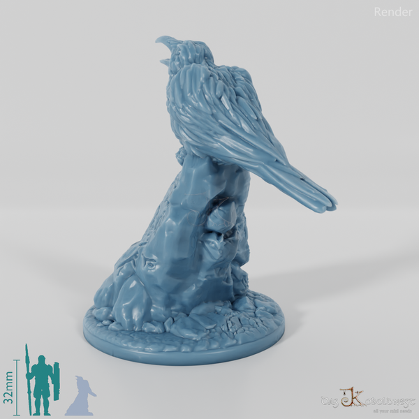 Anschlagtafel und Rabe auf Runenstein