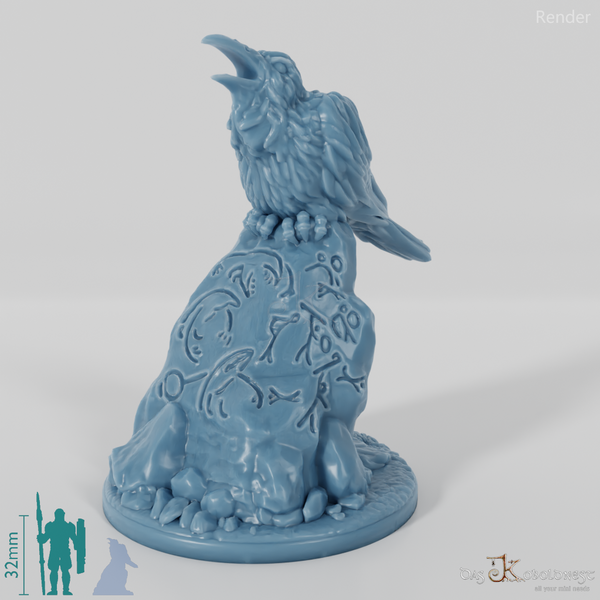 Anschlagtafel und Rabe auf Runenstein