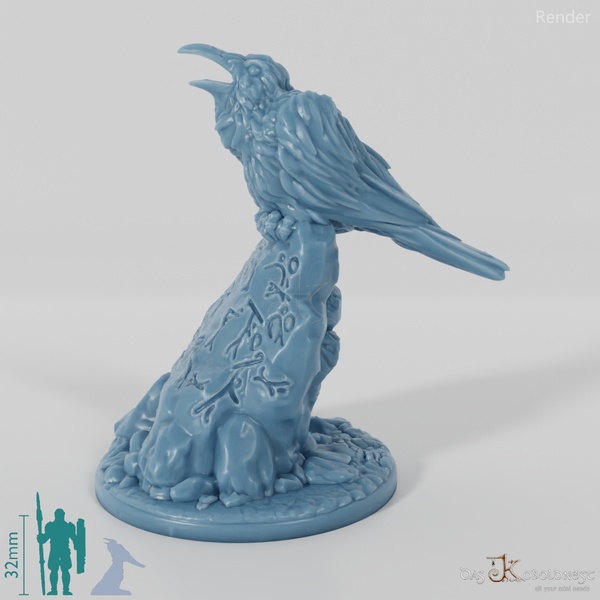 Anschlagtafel und Rabe auf Runenstein