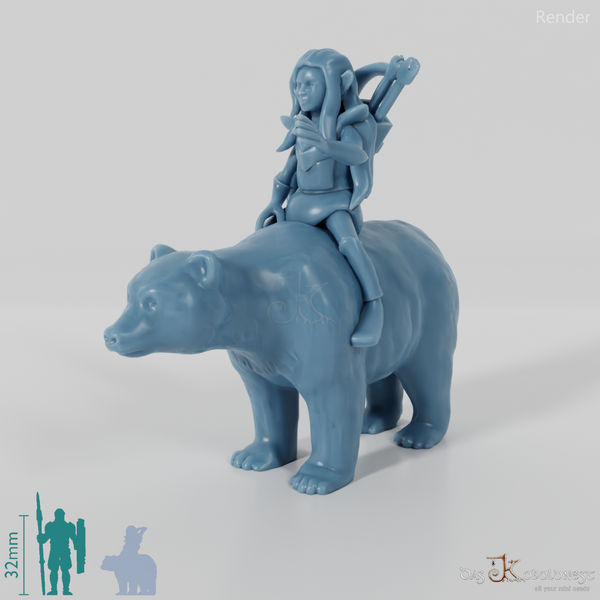 Halbling-Bogenschützin auf Bär