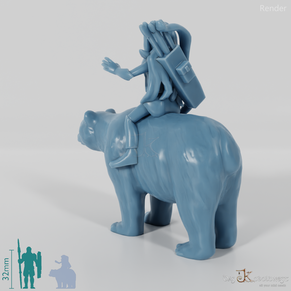 Halbling-Bogenschützin auf Bär