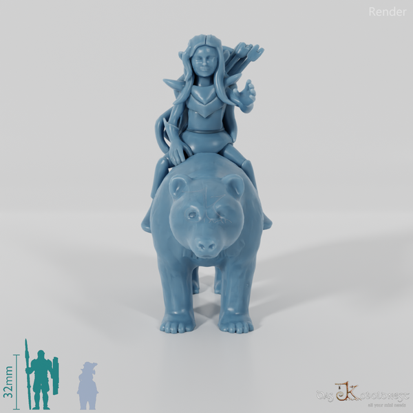 Halbling-Bogenschützin auf Bär