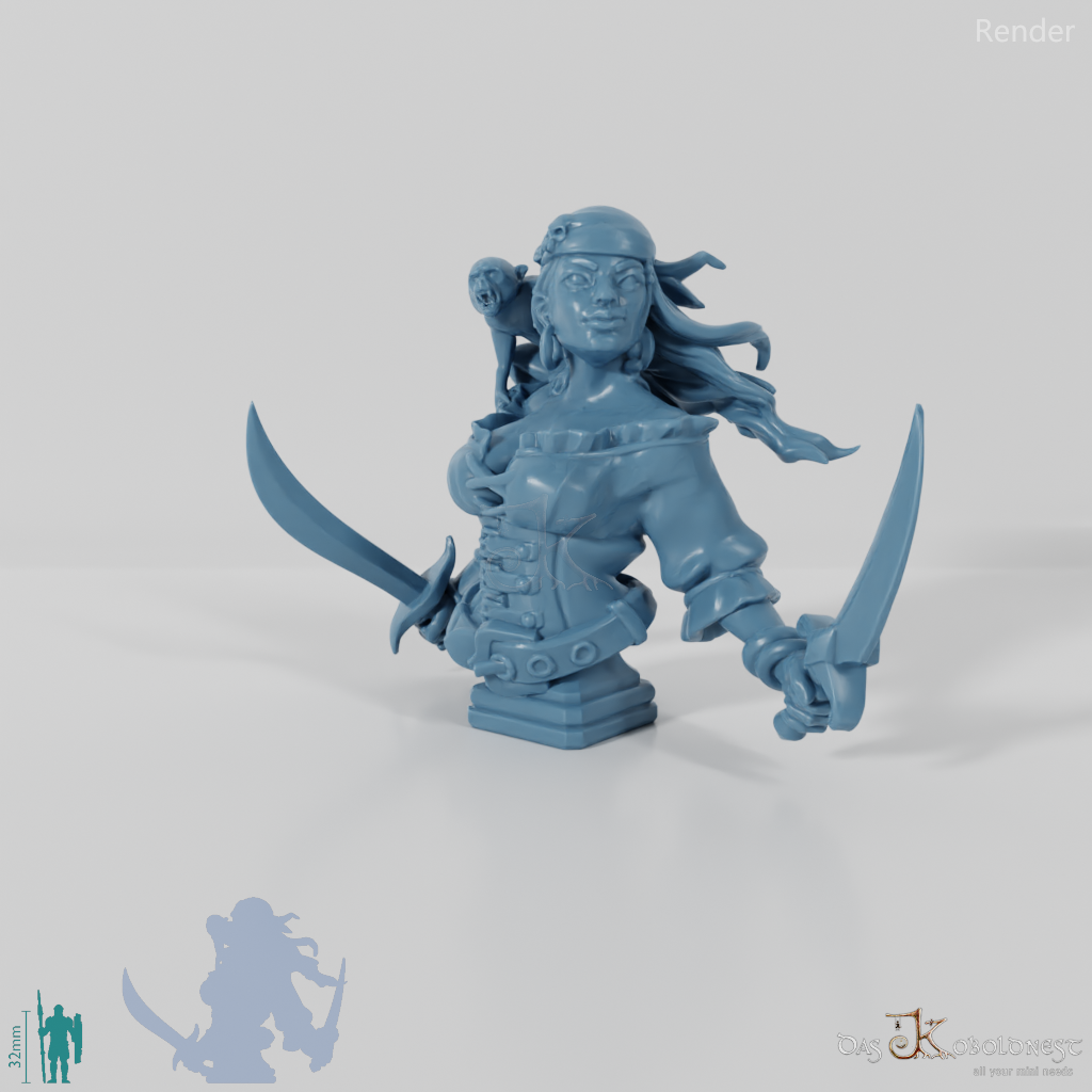 Büste - Adrie, tödliche Piratin mit Säbeln und Äffchen