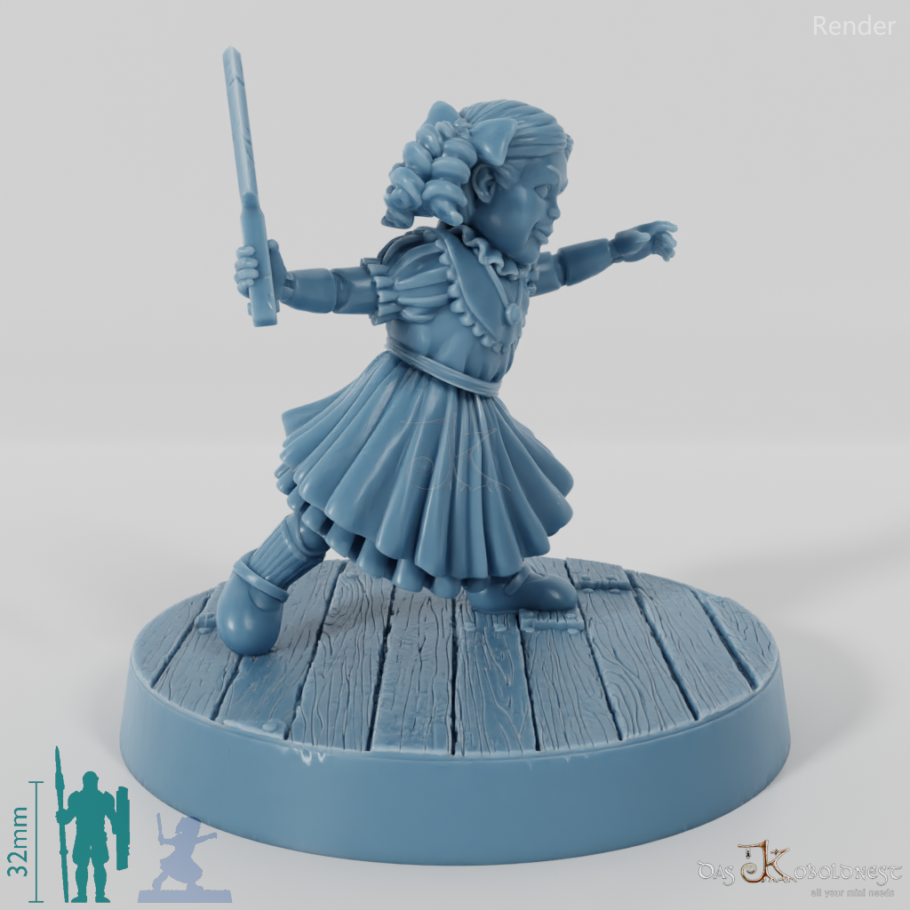 Animierte Spielzeugpuppe mit Schlachtbeil