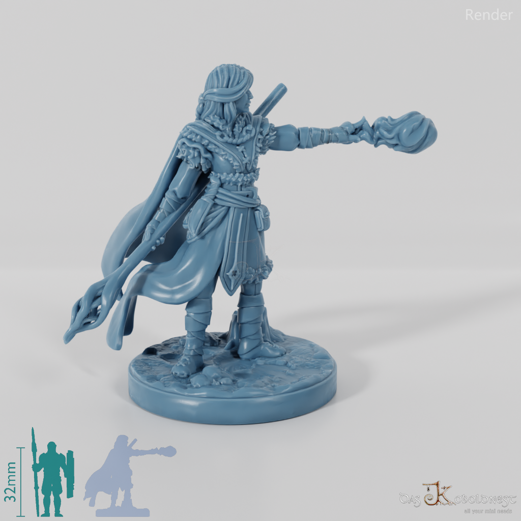 Elena, Schülerin des Nordens mit Stab und Zauber (Pose 2)