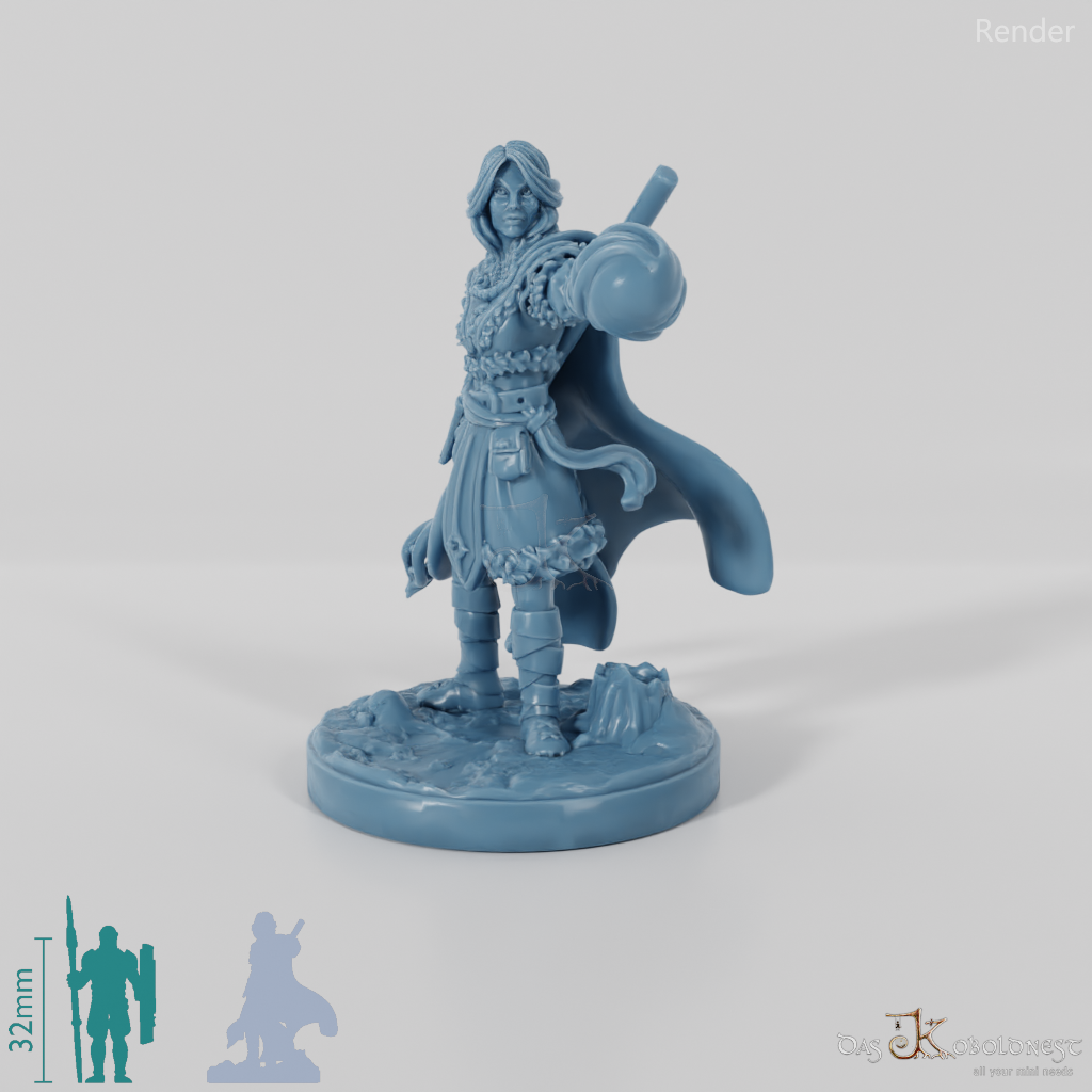 Elena, Schülerin des Nordens mit Stab und Zauber (Pose 2)