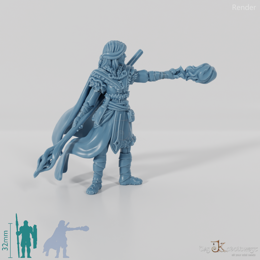 Elena, Schülerin des Nordens mit Stab und Zauber (Pose 2)