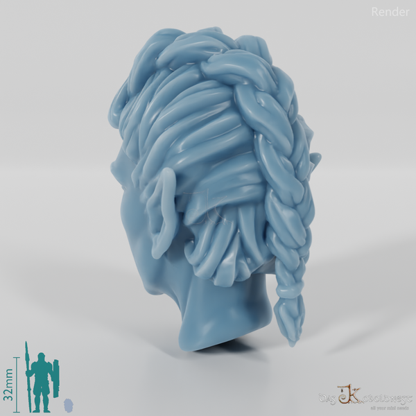 Frauenkopf - Elfin mit großem Zopf (Wütend)