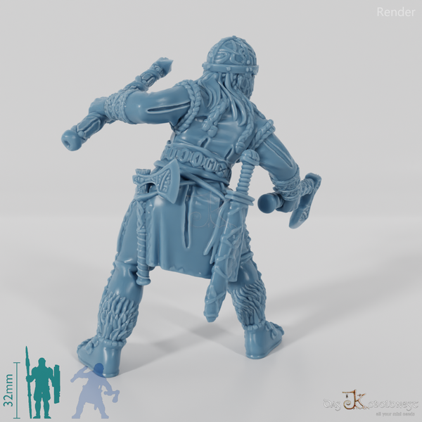 Behelmte Schildmaid mit Einhandäxten