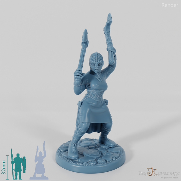 Behelmte Schildmaid mit Einhandäxten 2