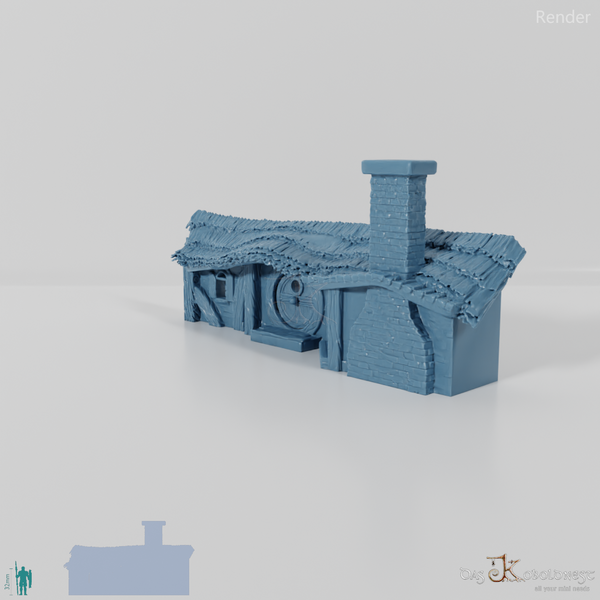 Halblinghöhlen-Fassade mit Strohdach