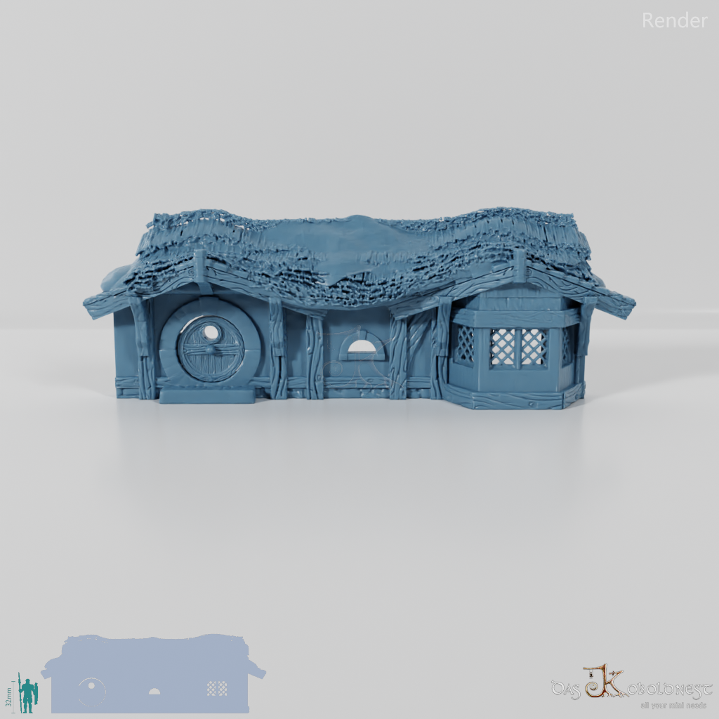 Halblinghöhlen-Fassade mit Stroh- und Erddach