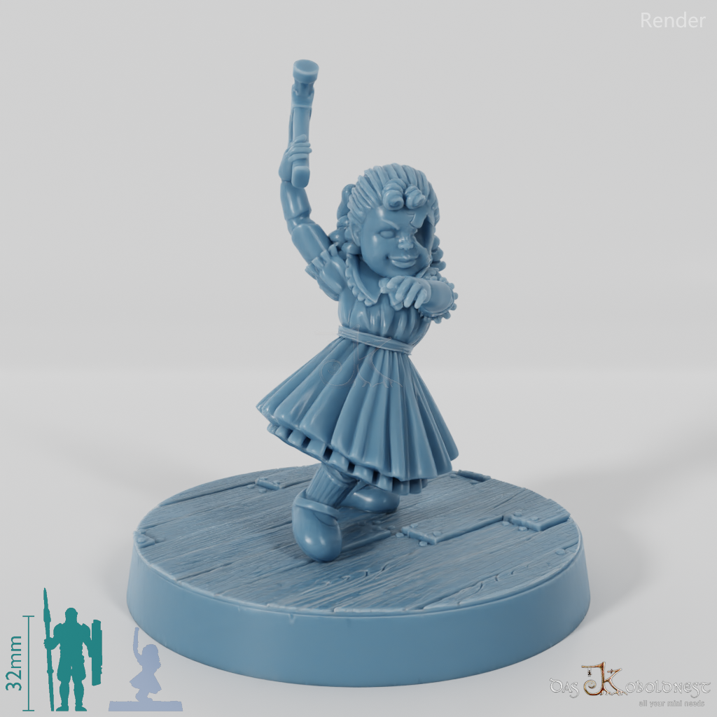 Animierte Spielzeugpuppe mit Hammer