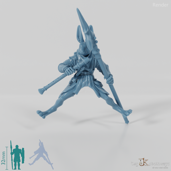 Hasenvolk-Flötenspieler in Reitpose