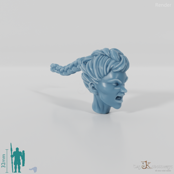 Frauenkopf - Langer Zopf (Wütend)