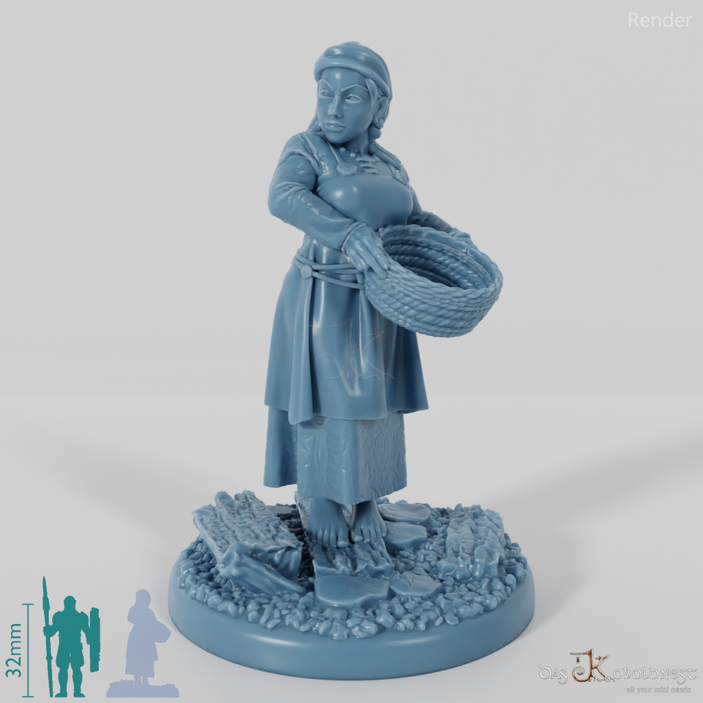 Nordische Dorfbewohnerin mit Korb