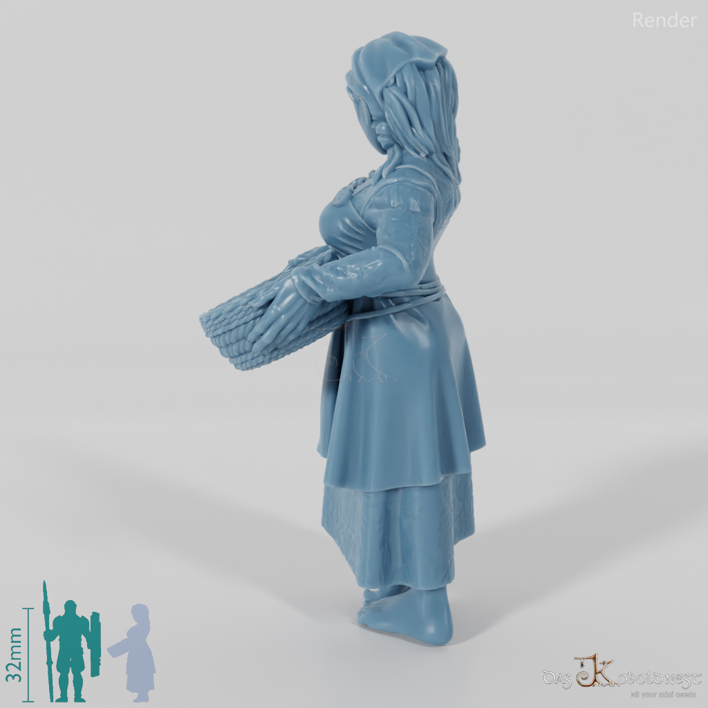 Nordische Dorfbewohnerin mit Korb