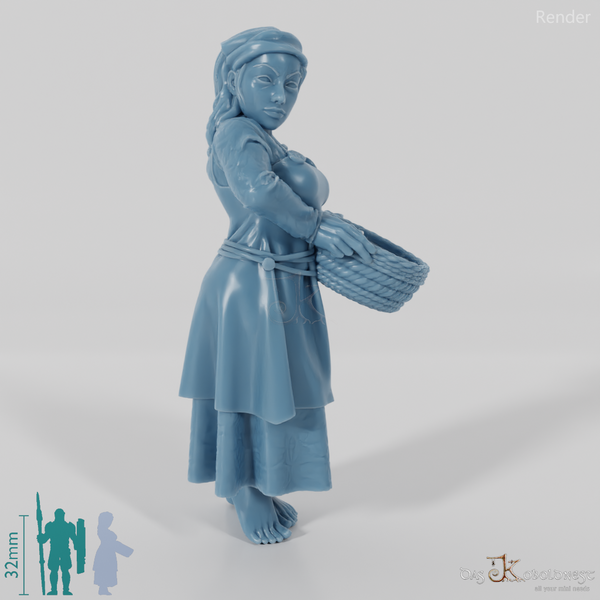 Nordische Dorfbewohnerin mit Korb