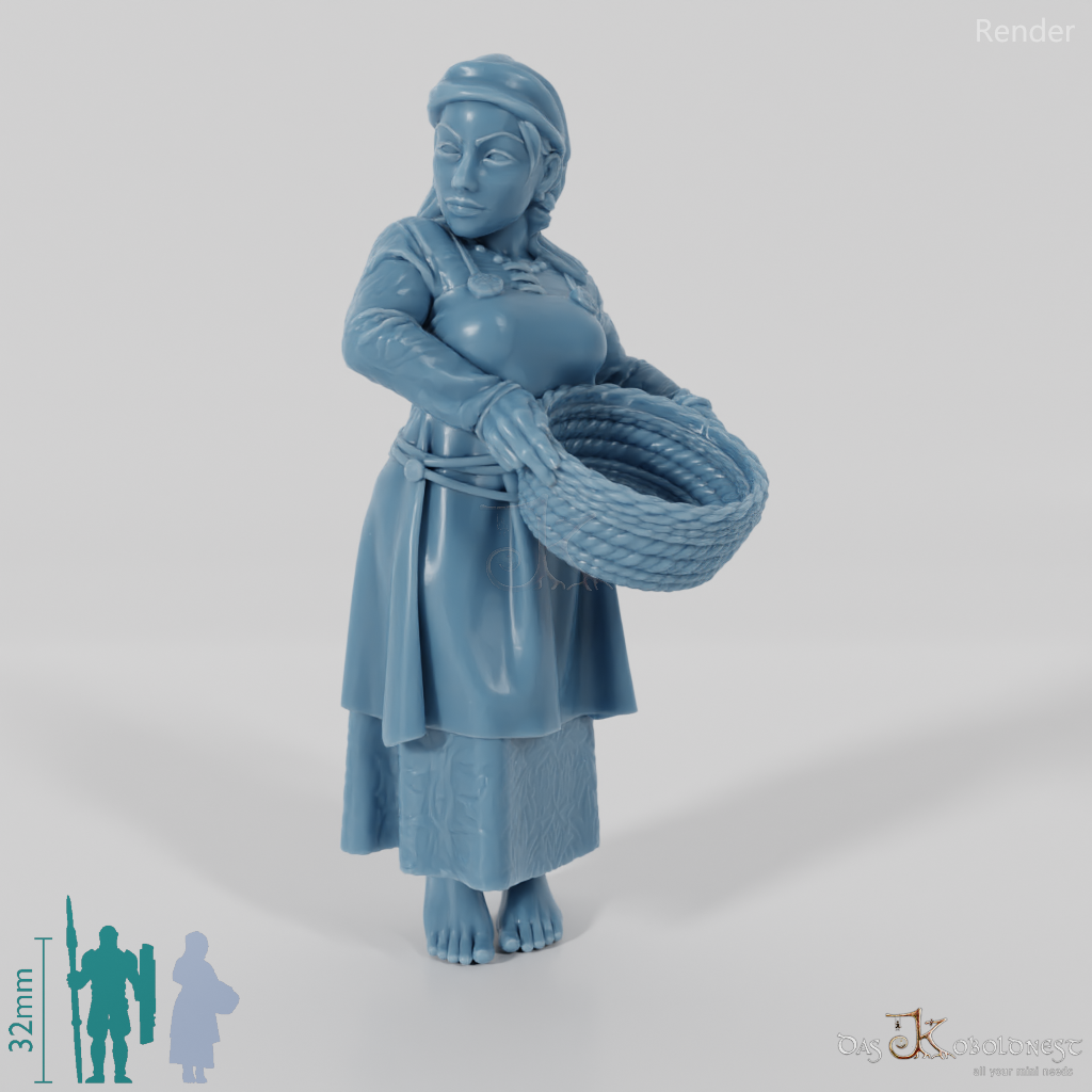 Nordische Dorfbewohnerin mit Korb