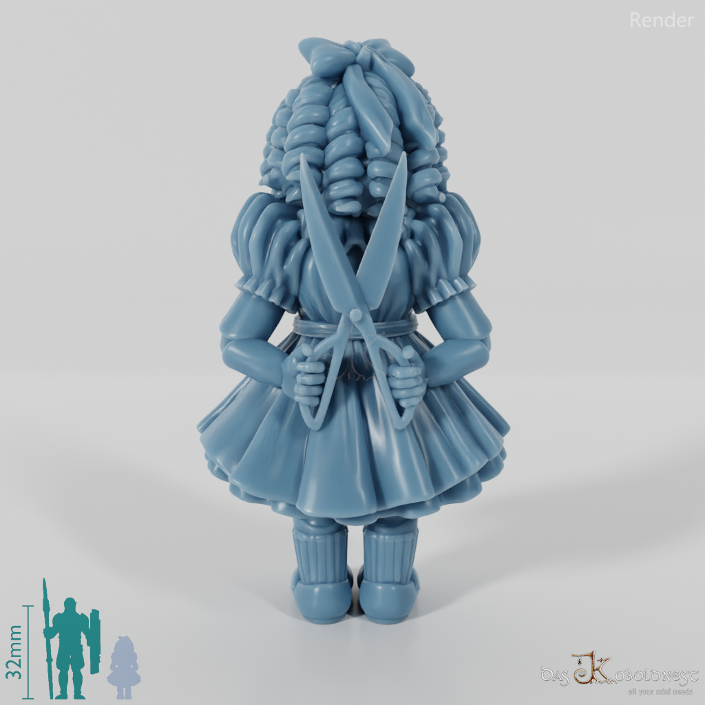 Animierte Spielzeugpuppe mit Schere