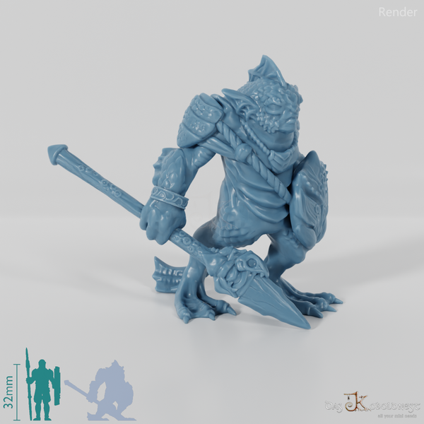 Fischvolk-Krieger mit Speer und Schild