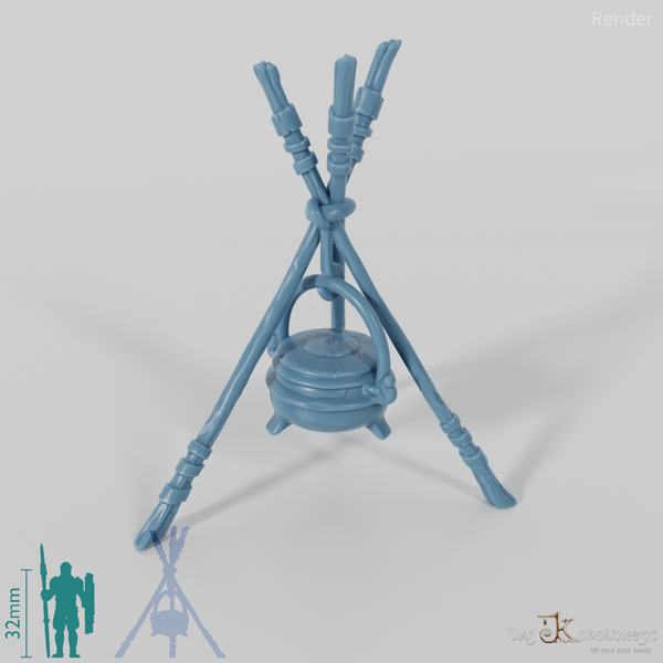 Dreibein - Holzgestell mit Topf