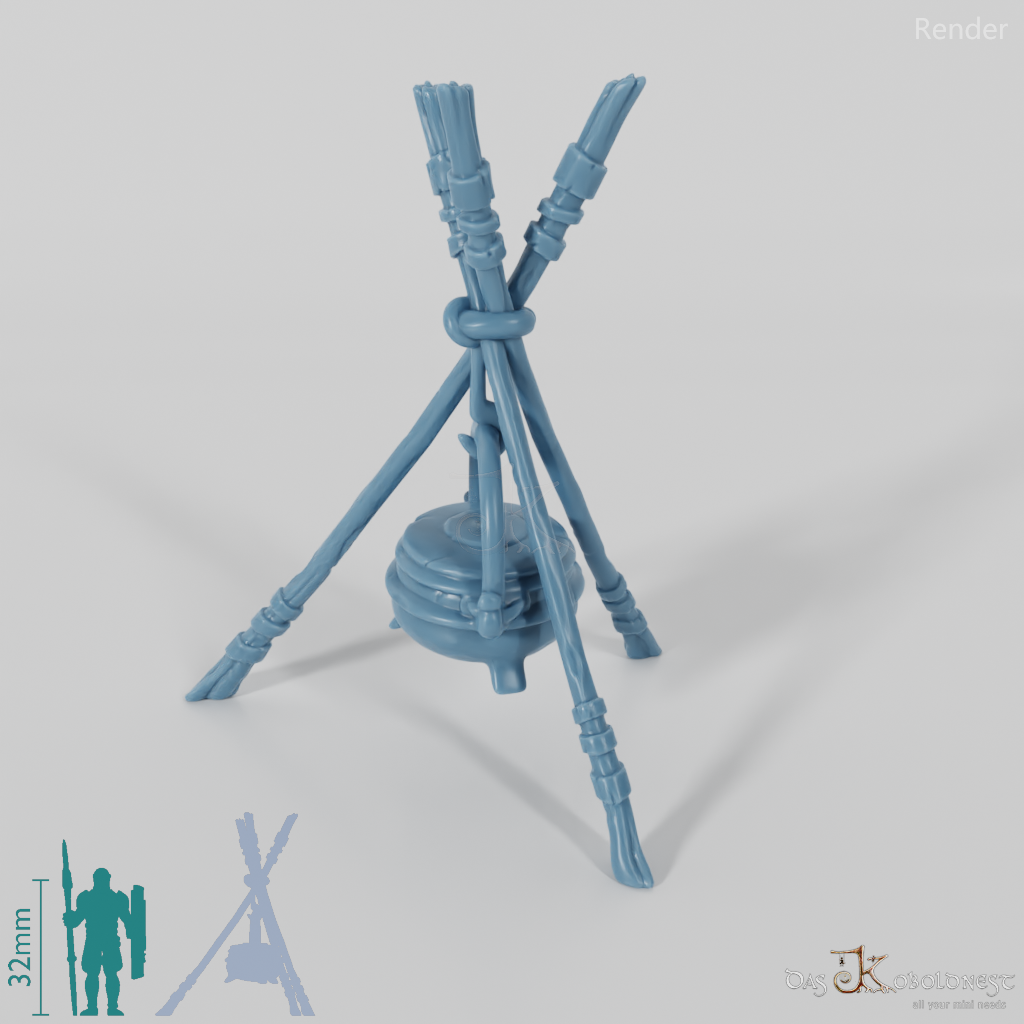 Dreibein - Holzgestell mit Topf