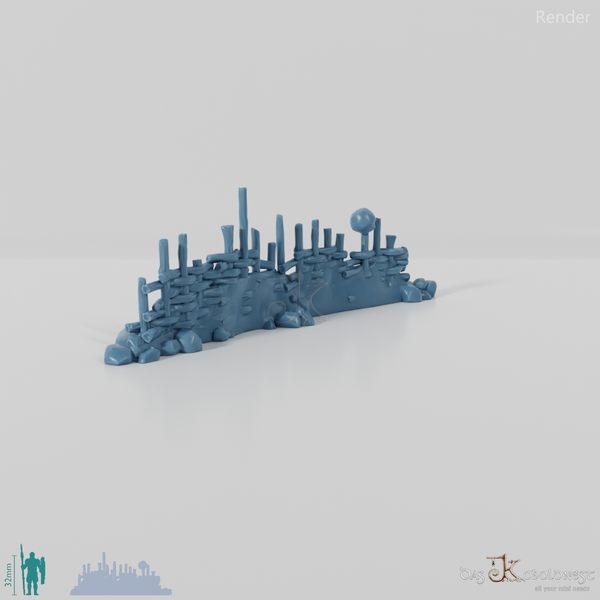 Archaische, lange Holzpalisade