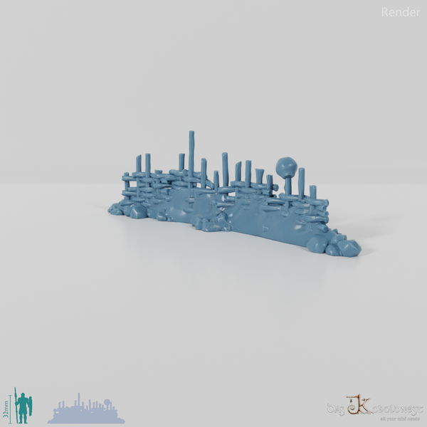 Archaische, lange Holzpalisade