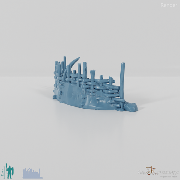 Archaische, halbkreisförmige Holzpalisade