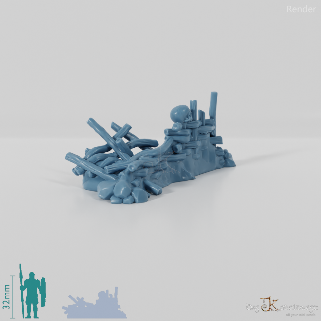 Archaische, zerbrochene Holzpalisade