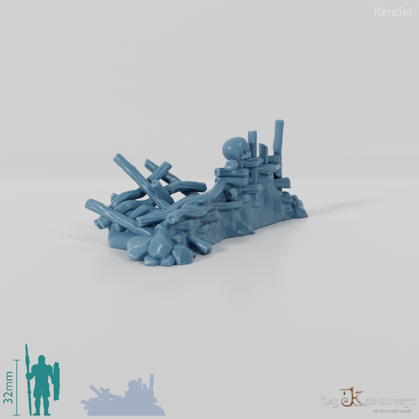 Archaische, zerbrochene Holzpalisade