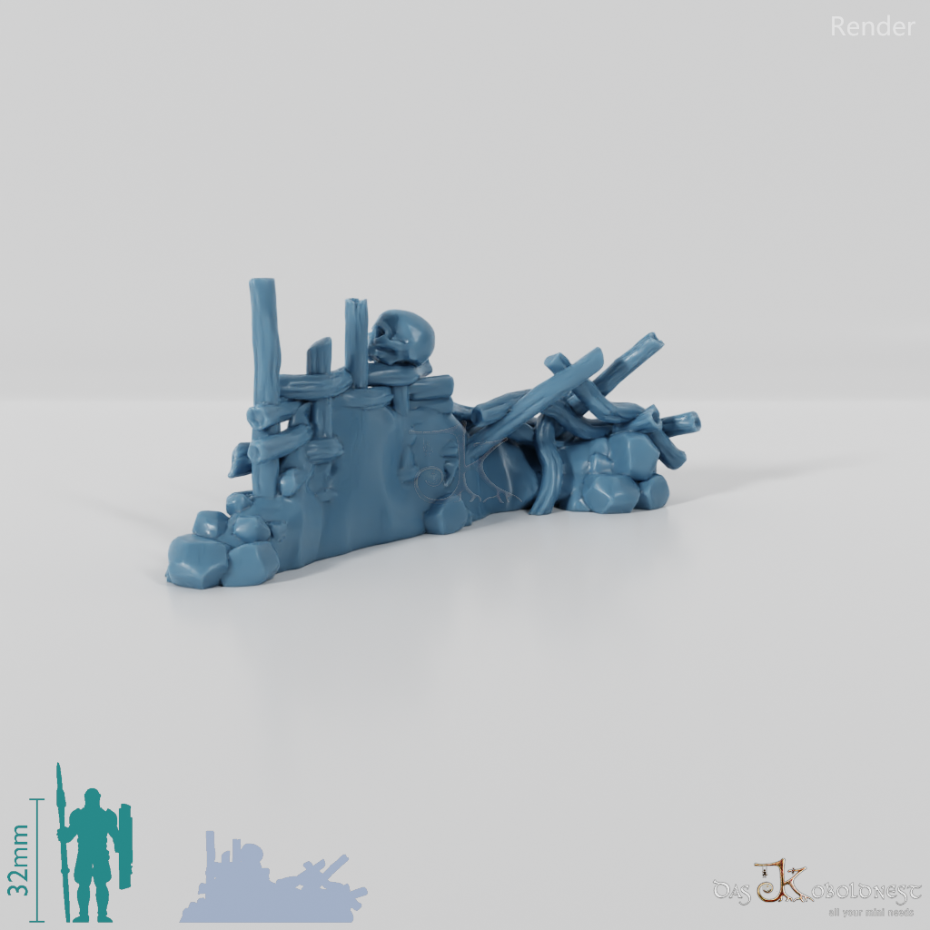 Archaische, zerbrochene Holzpalisade