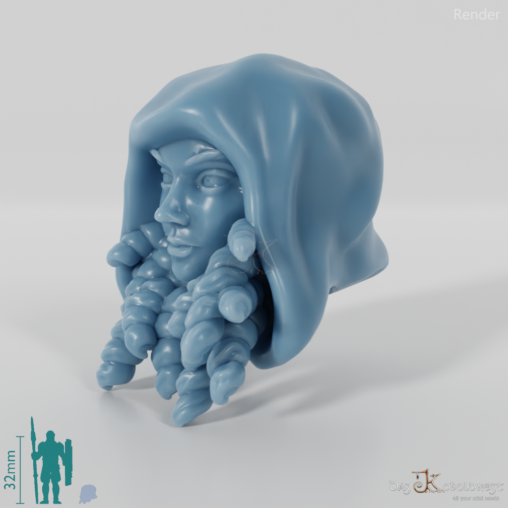 Reitervolk-Kopf - Weiblich mit Locken und Kapuze