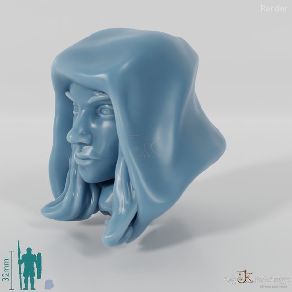 Reitervolk-Kopf - Weiblich mit langen Haaren und Kapuze