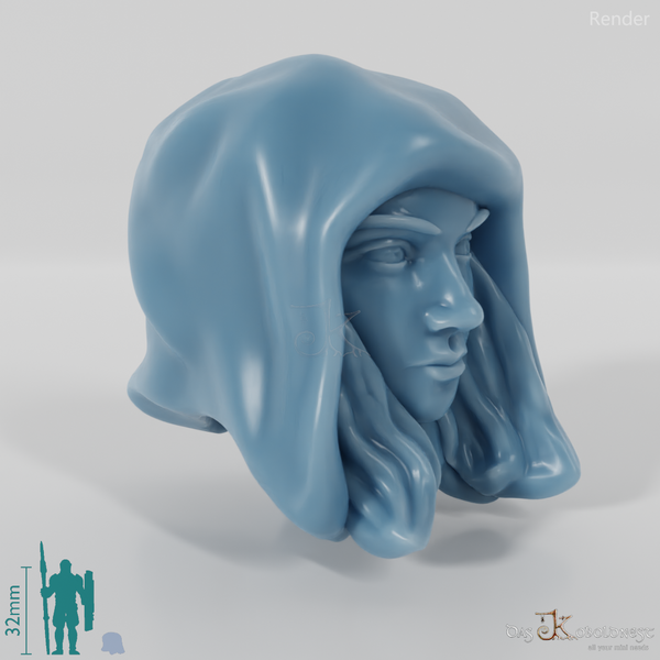 Reitervolk-Kopf - Weiblich mit langen Haaren und Kapuze