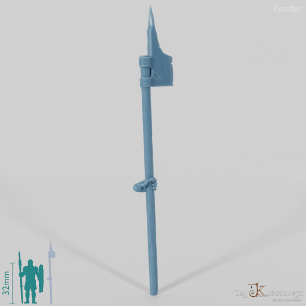 Halbork-Hellebarde mit Hand