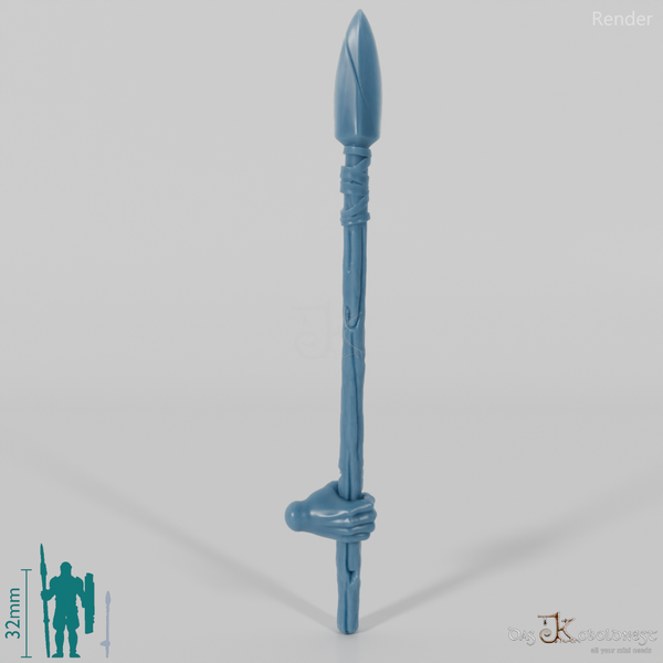 Halbling-Speer A, unten gegriffen mit Hand