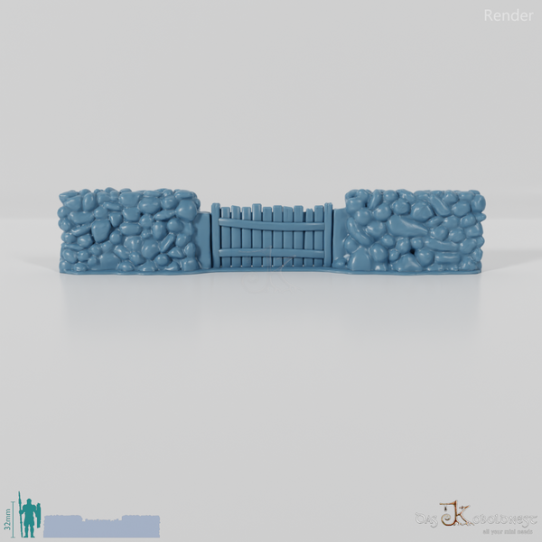 Mauer - Niedrige Natursteinmauer - Holzgatter